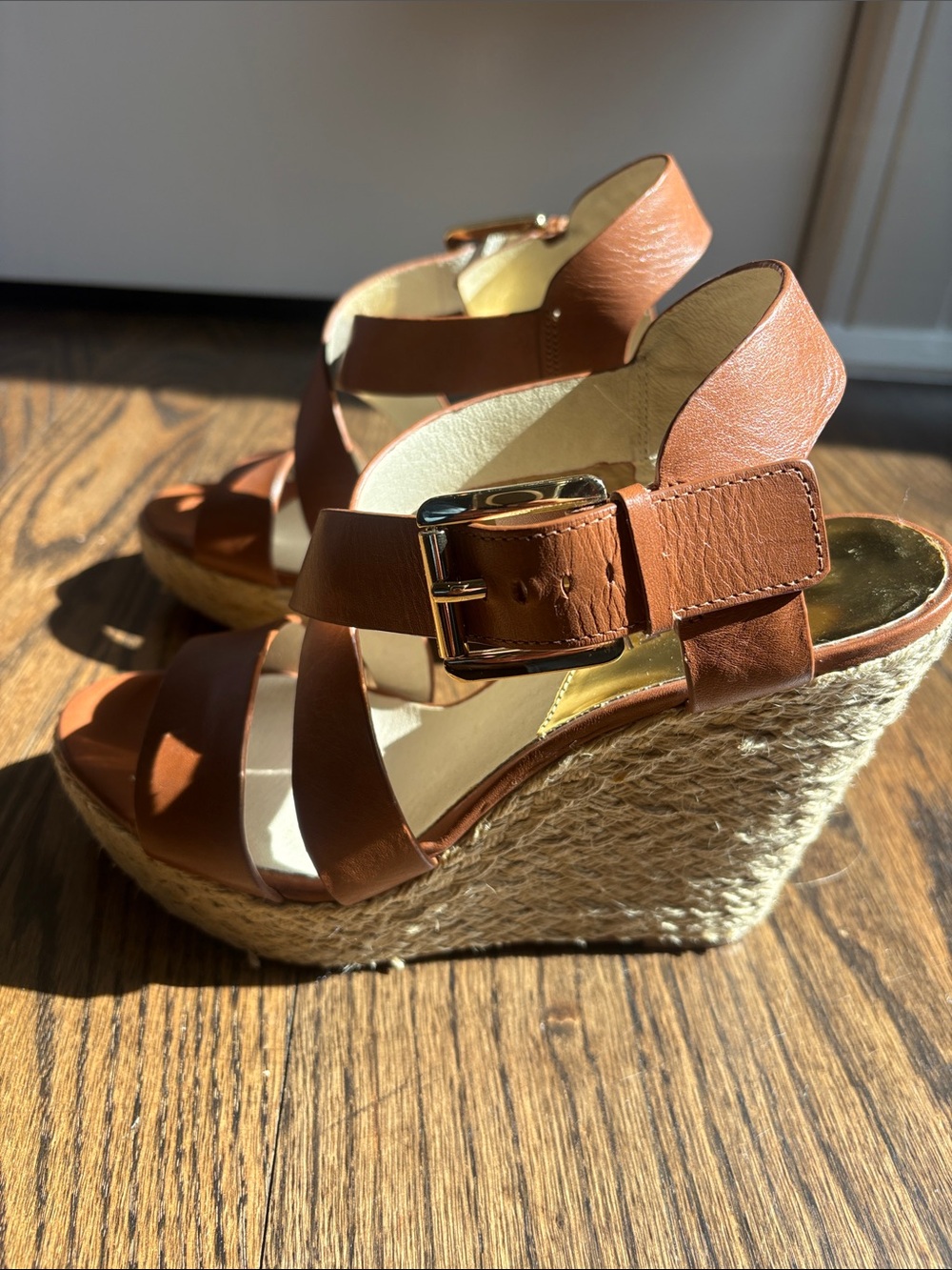 Michael Kors Celia Brown Leather Espadrille Wedge Sandals Size 7M - Picture 2 of 7